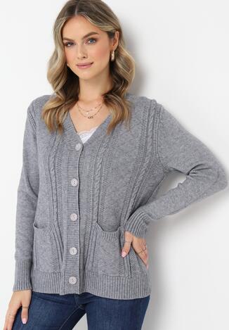 Szary Kardigan z Warkoczykowym Splotem Marianns