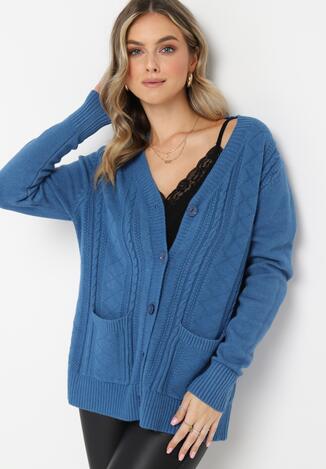Niebieski Kardigan z Warkoczykowym Splotem Marianns