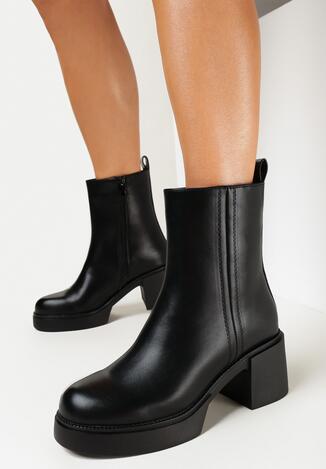 Czarne Botki na Słupku i Niskiej Platformie Argaca