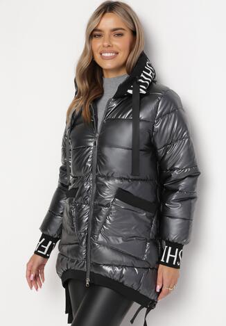 Ciemnoszara Kurtka Pikowana z Kapturem Saevia