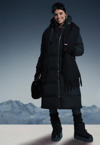 Czarna Długa Kurtka Pikowana Płaszcz na Zamek z Kapturem Lesea