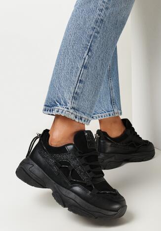 Czarne Sneakersy Ozdobione Sznurkiem z Cyrkoniami Miriares
