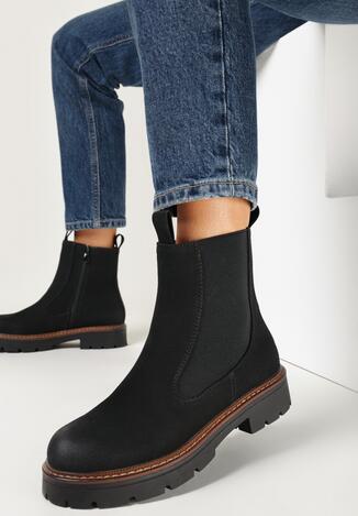 Czarne Botki Sztyblety z Imitacji Zamszu Faina