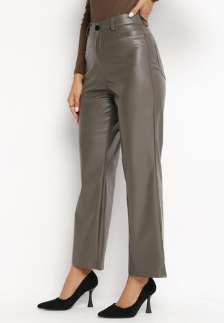 Ciemnoszare Szerokie Spodnie z Wysokim Stanem Brunnat