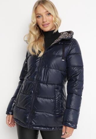 Granatowa Dwustronna Kurtka Pikowana z Paskiem Marivate