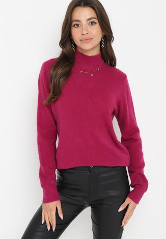 Ciemnofioletowy Klasyczny Sweter Golf ze Ściągaczami na Rękawach Cunna