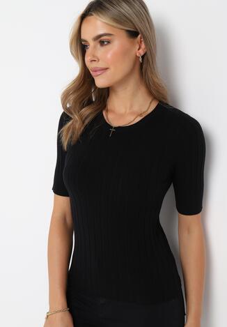 Czarna Bluzka z Krótkim Rękawem z Elastycznymi Ściągaczami Stellana