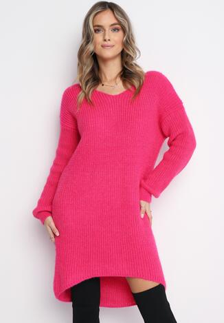 Fuksjowa Luźna Sukienka Sweterkowa Vaelia