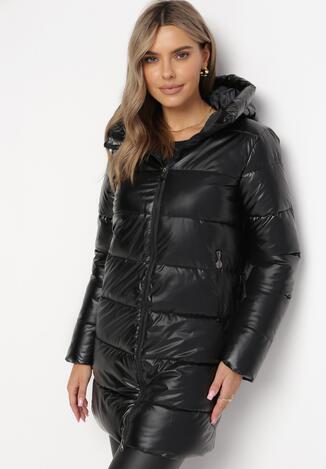 Czarna Pikowana Kurtka z Kapturem Lariwe