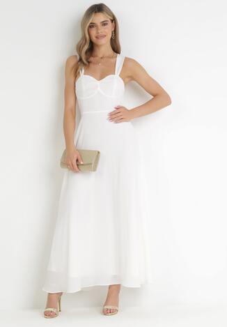 Biała Sukienka Maxi z Ozdobnym Wiązaniem na Plecach Bremte