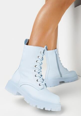 Jasnoniebieskie Botki Workery na Grubej Podeszwie Lesia