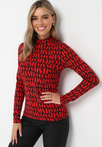 Czerwona Bawełniana Bluzka z Półgolfem w Modny Print Serianta