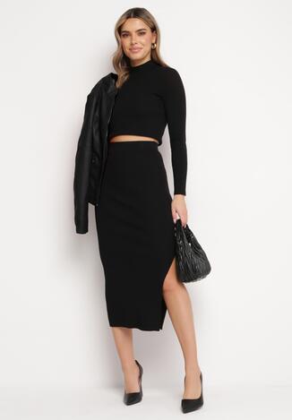 Czarna Dzianinowa Spódnica Ołówkowa z Rozcięciem na Dole Valistae