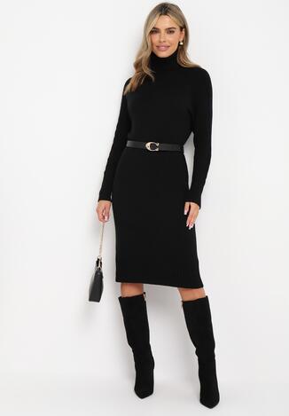Czarna Dzianinowa Sukienka z Golfem Calise