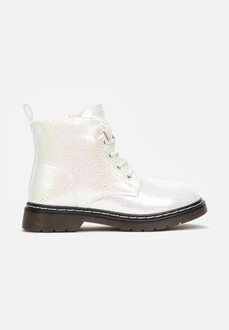 Białe Błyszczące Botki Traperki Mothia