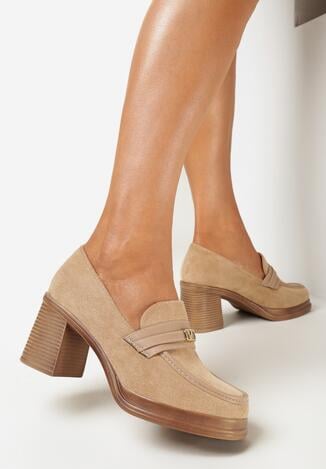 Ciemnobeżowe Półbuty na Słupku Elites