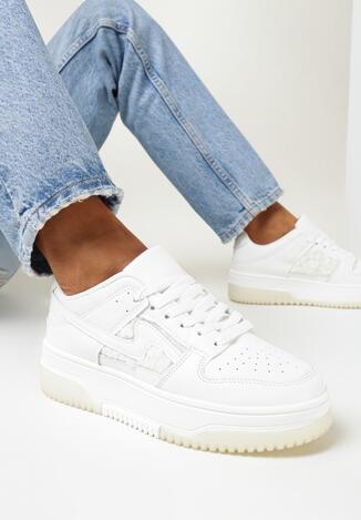 Białe Sneakersy przed Kostkę na Platformie z Futerkiem Rimva