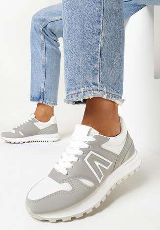 Szare Sneakersy przed Kostkę z Ozdobnymi Przeszyciami Evecca