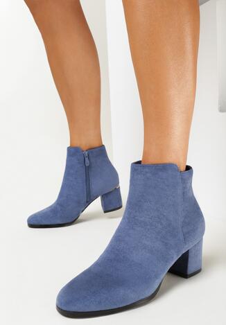 Niebieskie Botki na Niskim Słupku z Cholewką za Kostkę Ivare