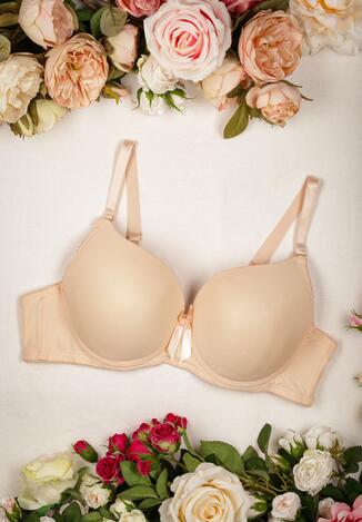 Jasnobeżowy Biustonosz z Gładkimi Miseczkami Push Up Urania