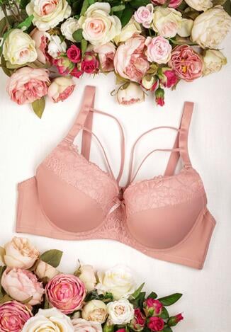 Różowy Biustonosz Full Cup z Ozdobnymi Paseczkami i Koronką Sallett