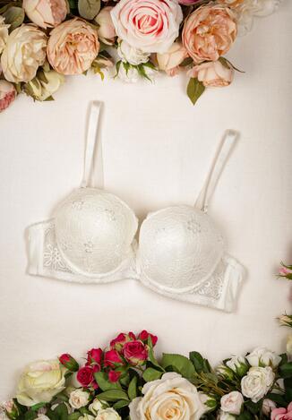 Kremowy Biustonosz Push-Up Obszyty Koronką Valerio