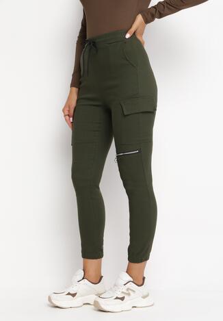 Ciemnozielone Spodnie Bojówki z Gumką w Pasie Vefa