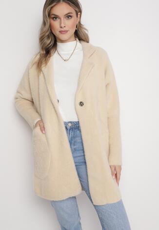 Beżowy Kardigan Puchaty na Napy Senlit