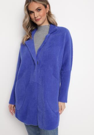 Granatowy Kardigan Puchaty na Napy Senlit