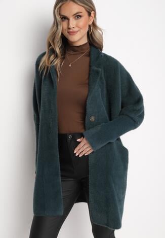 Ciemnozielony Kardigan Puchaty na Napy Senlit