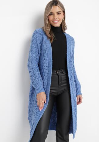 Granatowy Kardigan Niezapinany w Ozdobny Splot Chaerie