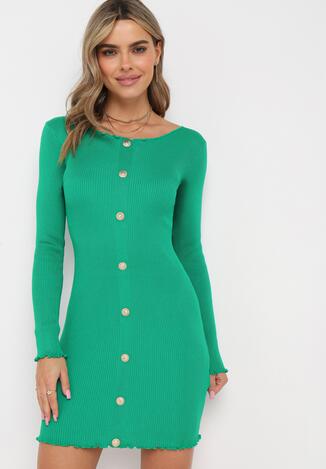Zielona Sweterkowa Sukienka Mini z Wiskozy Parimela