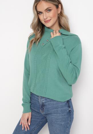 Jasnozielony Rozpinany Golf z Ozdobnym Wzorem i Ściągaczami Vamos