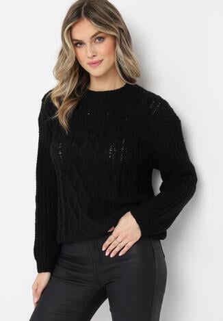 Czarny Sweter w Warkoczykowy Splot Rafipo