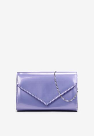 Fioletowa Torebka o Fasonie Kopertówki z Lakierowanej Ekoskóry z Łańcuszkiem Renesetta