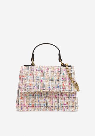 Beżowa Torebka Trapezowa z Tweedowego Materiału ze Złotą Nitką Urilla