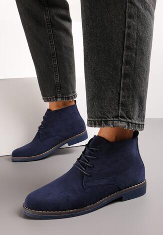 Granatowe Botki z Wiązaniem Sabalva