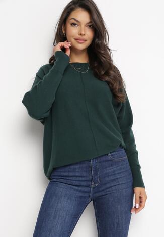 Ciemnozielony Sweter z Rękawami Typu Nietoperz Umberto