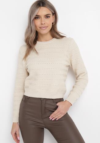 Beżowy Sweter z Napami Stephanan