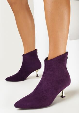 Fioletowe Botki na Metalicznej Kaczuszce z Noskiem w Szpic Factoria
