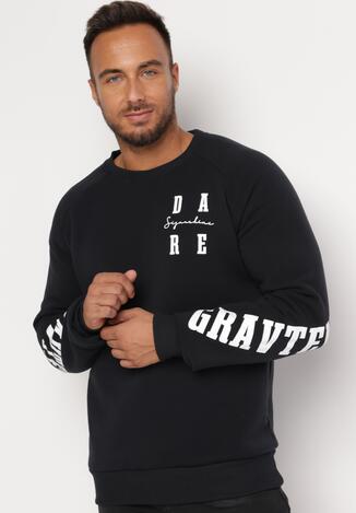 Granatowa Bluza Wykończona Polarem z Ozdobnymi Nadrukami Yanikas