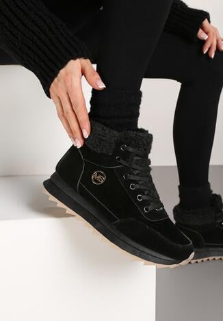 Czarne Sneakersy Mocno Ocieplone Sztucznym Futerkiem Rosanas