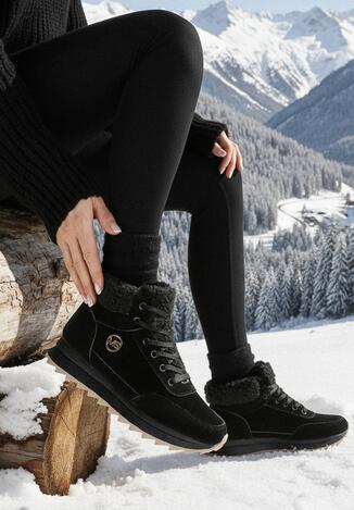 Czarne Sneakersy Mocno Ocieplone Sztucznym Futerkiem Rosanas
