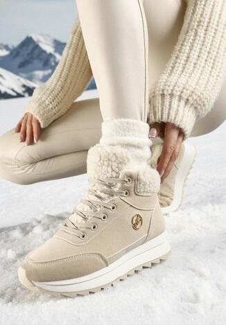 Beżowe Sneakersy Mocno Ocieplone Sztucznym Futerkiem Rosanas