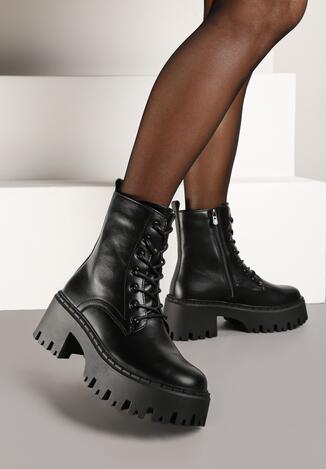 Czarne Botki Workery na Platformie Afarena