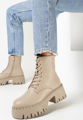 Ciemnobeżowe Botki Workery na Platformie Afarena