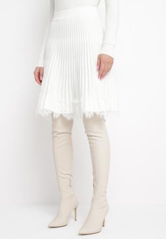 Biała Mini Spódnica z Gumką w Pasie z Koronką Cales