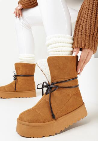 Brązowe Śniegowce na Platformie z Wiązanym Paskiem Ottaviana