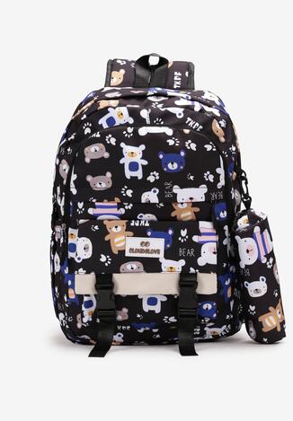 Czarny Szkolny Plecak z Piórnikiem w Misie Taufa