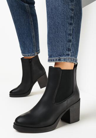 Czarne Botki na Obcasie z Elastyczną Wstawką Adriano